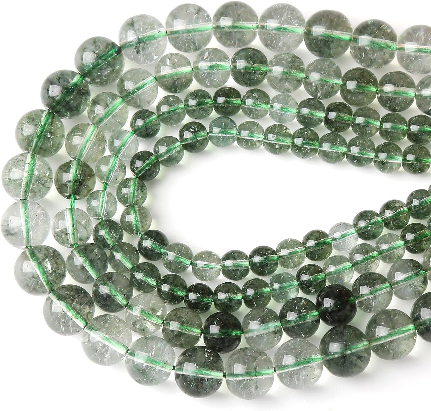 32PCS 12MM Green Crackle Phantom Ghost Crystal Beads for Jewelry Making DIY Bracelet Necklace Accessories 15" Energy Healing Power Stone Beads