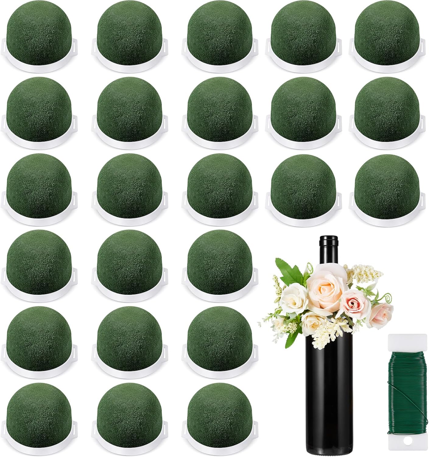 Tessco 36 Pcs Mini Floral Foam Holder Round Floral Foam with Green Arrangement Wire Arrangement Supplies for Table Wedding Wine Bottle Decor