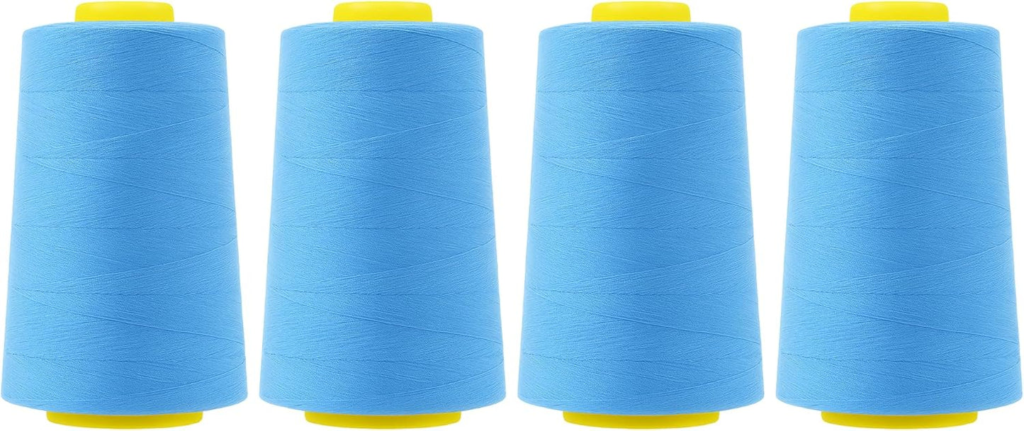 Mandala Crafts 4 Pack of Serger Threads Cones Spools - 40S/2 24000 Yards Polyester Sky Blue Threads for Sergers Machine and Overlock Quilting Sewing Machine