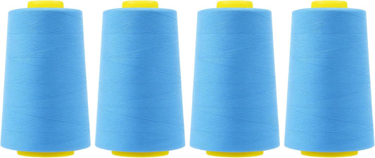 Mandala Crafts 4 Pack of Serger Threads Cones Spools - 40S/2 24000 Yards Polyester Sky Blue Threads for Sergers Machine and Overlock Quilting Sewing Machine