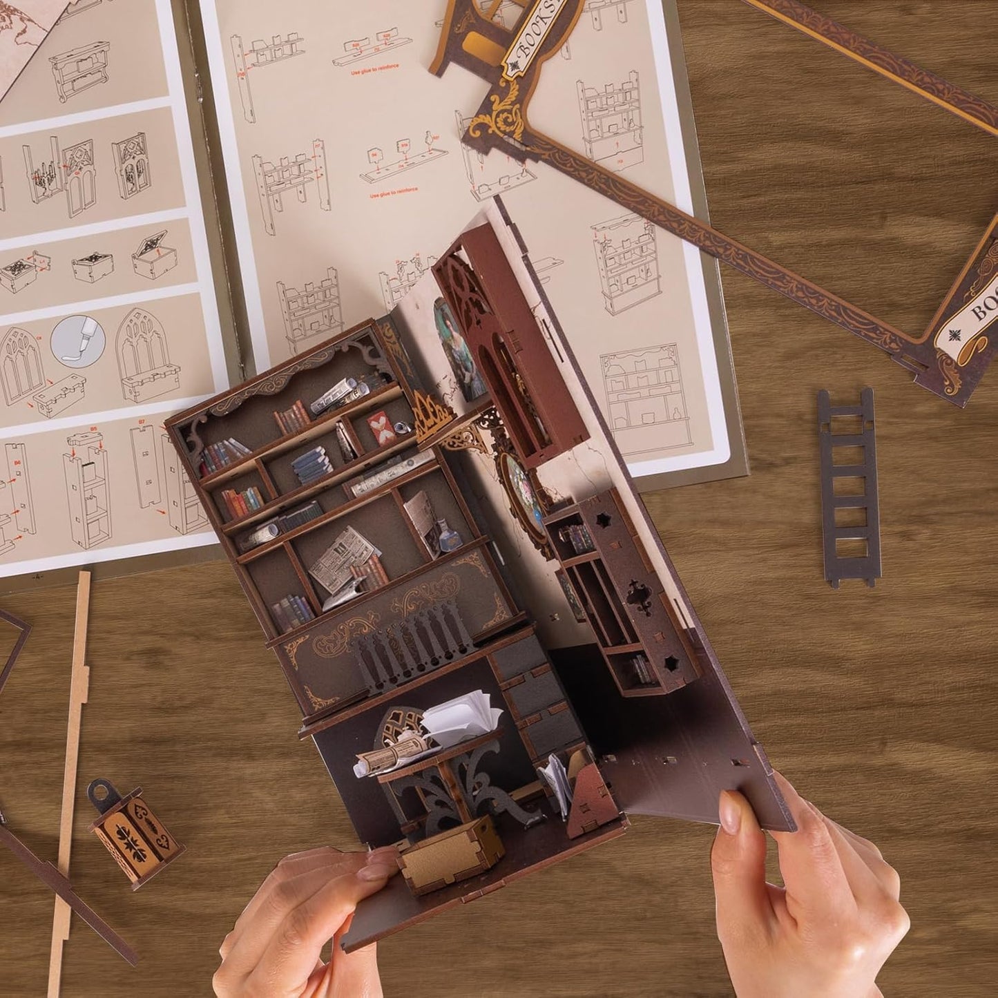 Book Nook Kits for Adults, Miniature House Dollhouse Kit for Teens, DIY Crafts for Adults, Bookshelf Decor Bookstore with LED Light, Gifts for Family and Friends