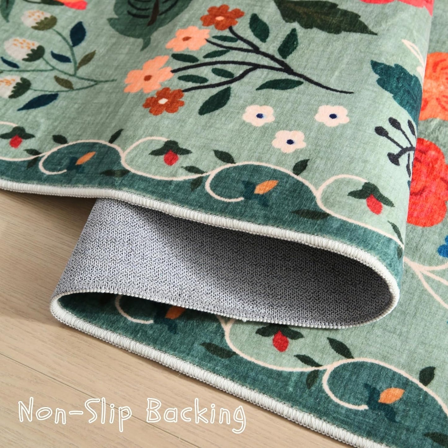 Rugcomf Runner Rug for Hallways Kitchen Rug Non Slip 2'6''x8' Washable Runner Rugs with Rubber Backing Soft Floral Carpet Runner for Hallways, Kitchen, Laundry, Bedroom, Bathroom(Green)