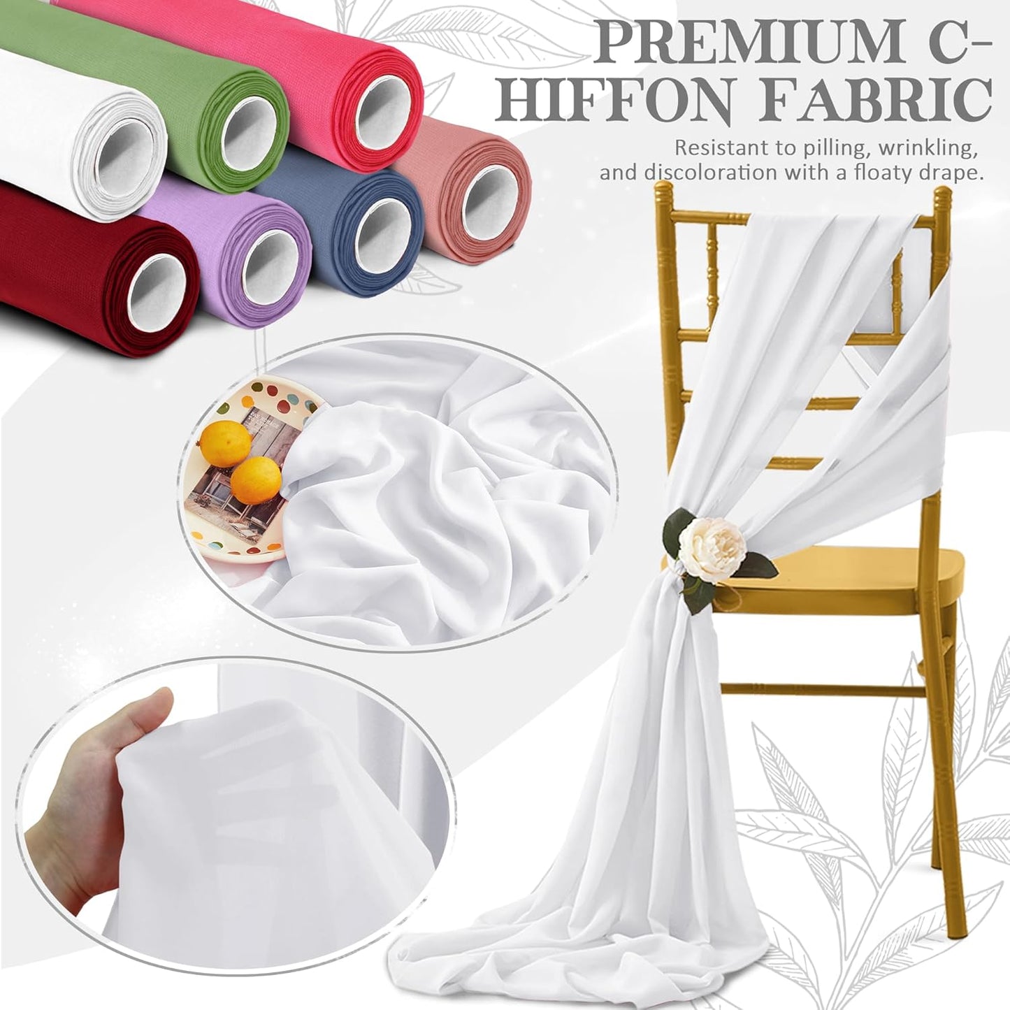 Horbaunal White Chiffon Fabric by The Yard, 5 Yard Continuous Sheer Fabric 59" Wide Soft Draping Fabric for Wedding Arch Draping Party Backdrop DIY Sewing