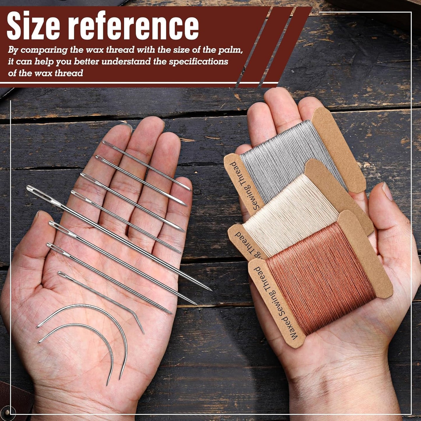 Upholstery Repair Kit, Thread Repair Sewing Kit and Upholstery Needle, 3 Colors 0.55mm Waxed Thread with 8 Pcs Heavy Duty Leather Needles for Hand Stitching, Canvas & Quilting