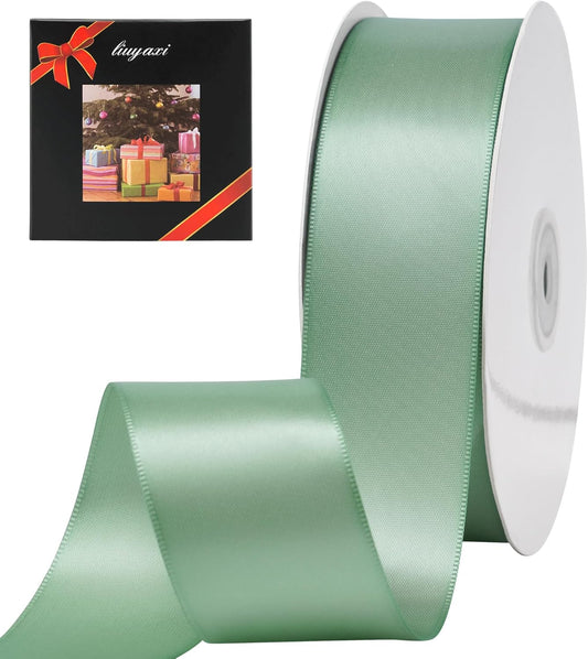 LIUYAXI Sage Green Stain Ribbon, 2" X Continuous 50 Yards, Double Faced Fabric Ribbon Use for Bows Bouquet,Christmas Gift Wrapping,Floral Arrangement