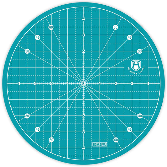 Headley Tools 10"x10" Round Rotating Cutting Mat, Self Healing Mat with 360-Degree Rotation & Anti-Slip Base, Sewing Board Cutting Mat Perfect for Fabric Quilting Leather Hobby Project, Turquoise