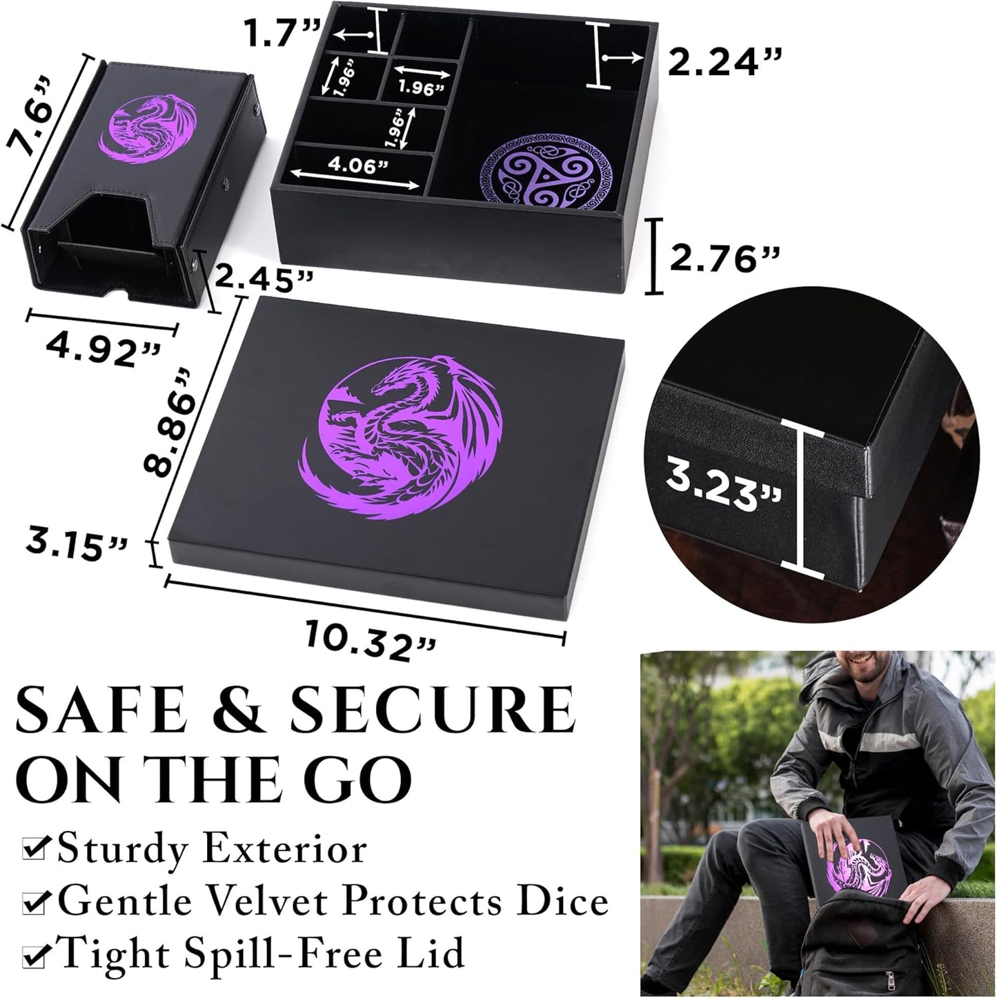 Soar Forge Dice Tray and Dice Tower for DND - All-in-One Tray, Storage & Large Tower for Random Rolls - Stores Dice for D&D, Mini's etc, Perfect RPG Gift Accessories (Purple Dragon)