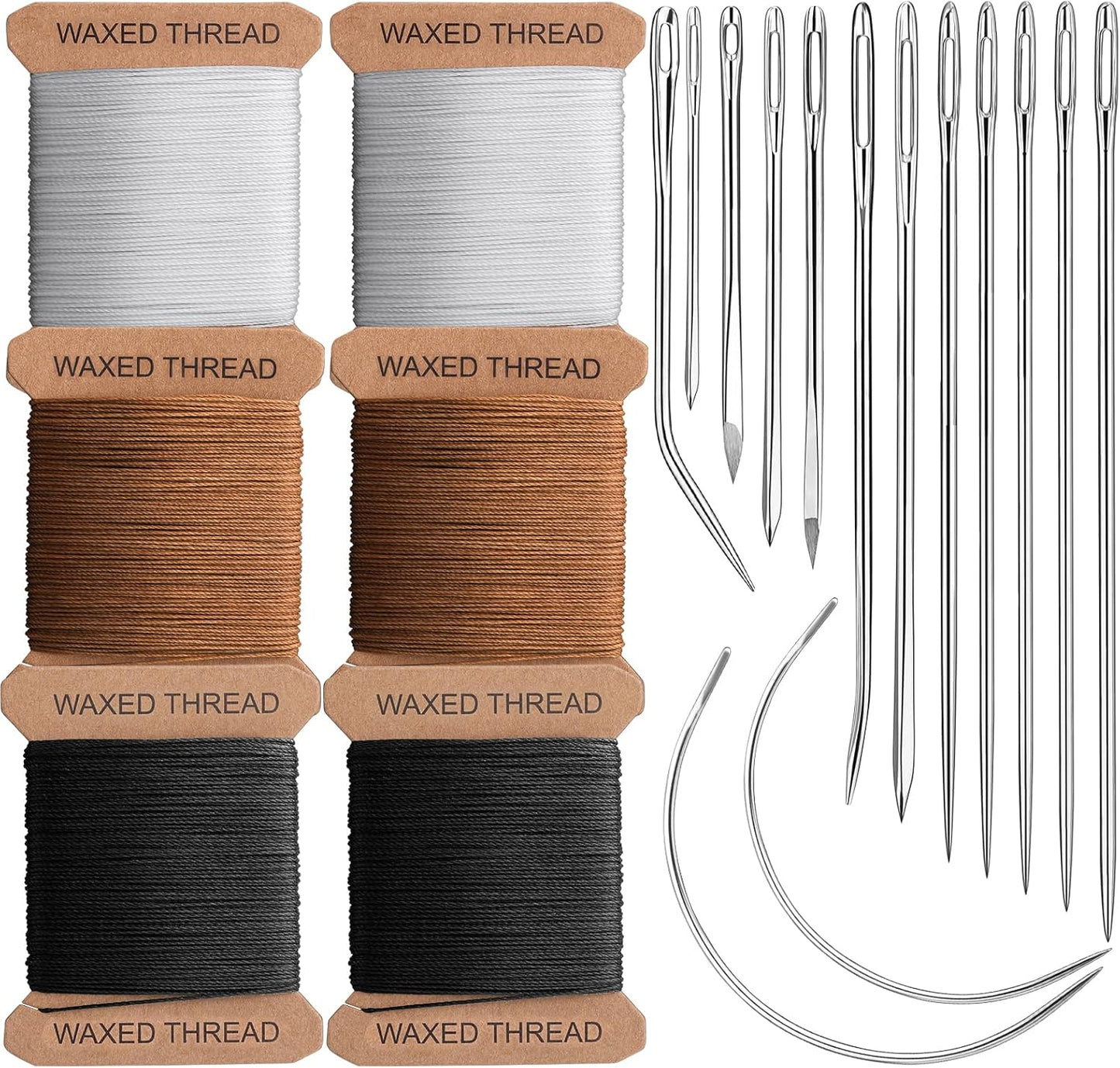 IMZAY Upholstery Repair Kit, Waxed Sewing Thread, 132 Yards Heavy Duty Leather Thread with 14 PCS Upholstery Needles for Leather, Canvas, Bookbinding, Beading, Stitching