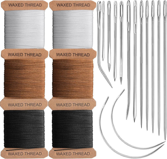 IMZAY Upholstery Repair Kit, Waxed Sewing Thread, 132 Yards Heavy Duty Leather Thread with 14 PCS Upholstery Needles for Leather, Canvas, Bookbinding, Beading, Stitching