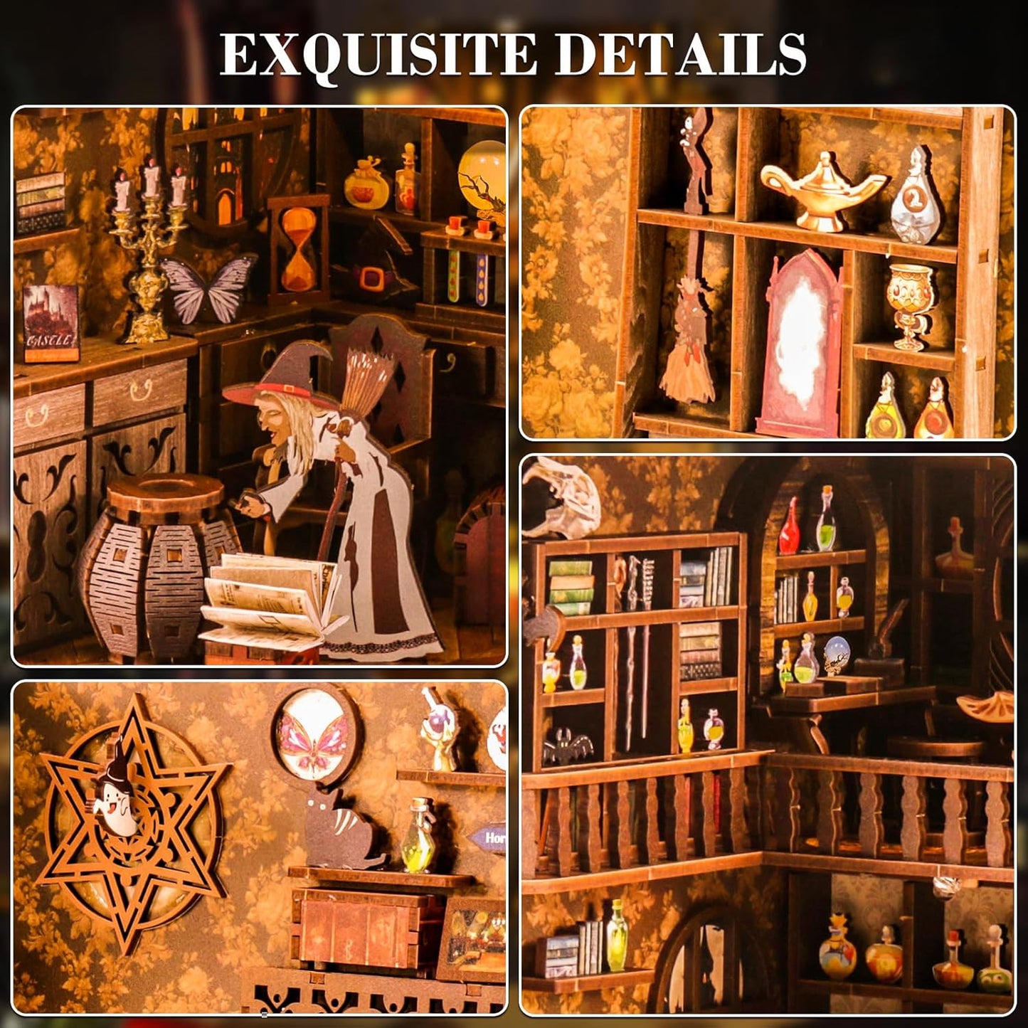 Book Nook Kits for Adults, Miniature House Dollhouse Kit for Teens, DIY Crafts for Adults, Bookshelf Decor Magic House with LED Light, Gifts for Family and Friends