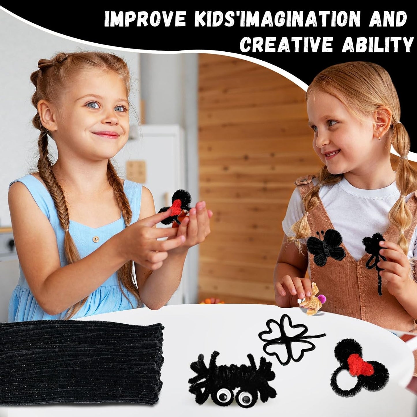 Black Pipe Cleaners for Crafts,200PCS Chenille Stems,Craft Supplies,Halloween Crafts for Kids,DIY Decor Ccrafts for Adults,Kids Games Toys for Ages 8-13,Christmas Birthday Gift,Craft Sticks