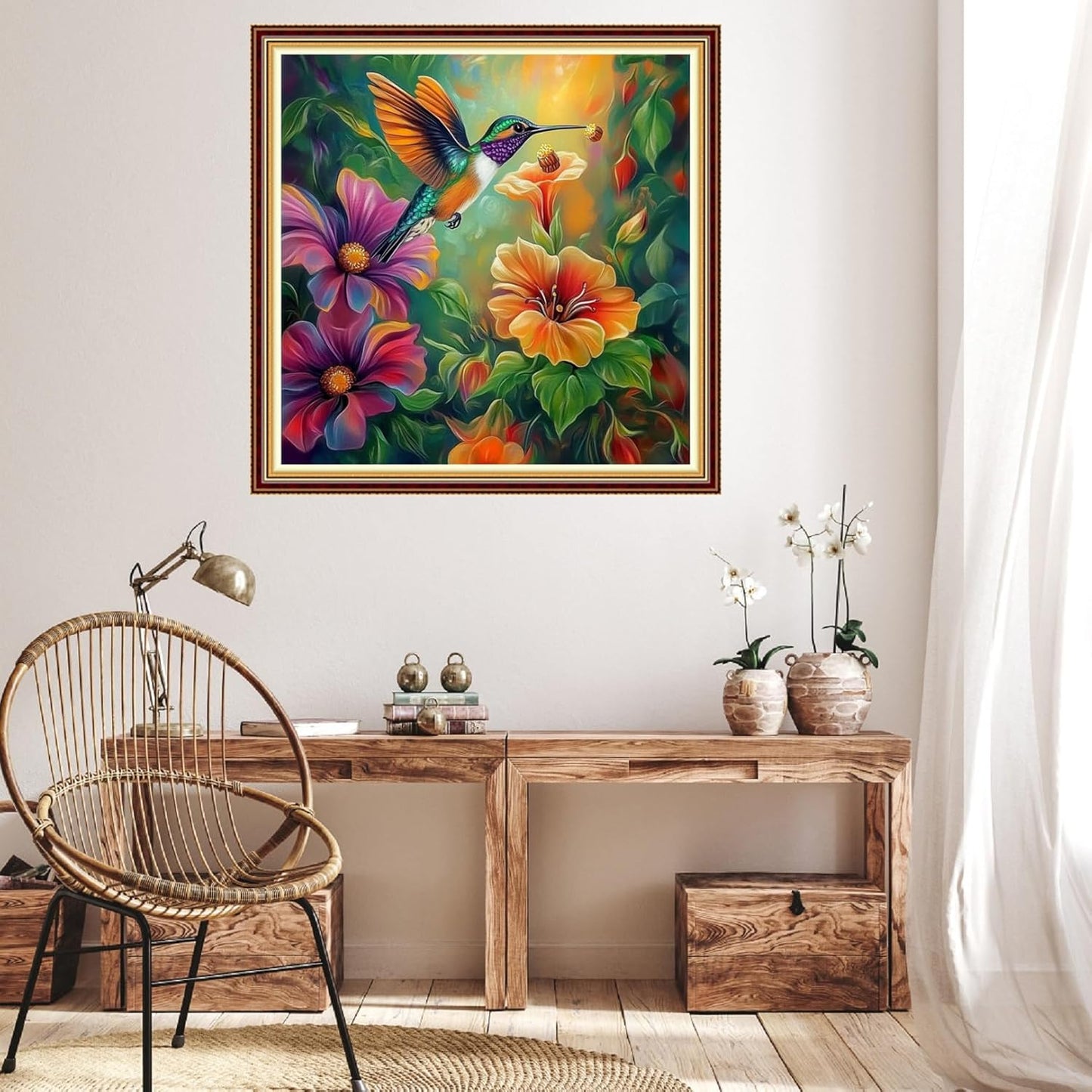 Hopeart Stamped Cross Stitch Kits for Beginner Embroidery Kits for Beginners Adults DIY 11CT Cross Stitch Patterns Needlepoint Kits Crossstitching Kits-Hummingbird Flowers 18x18 inch