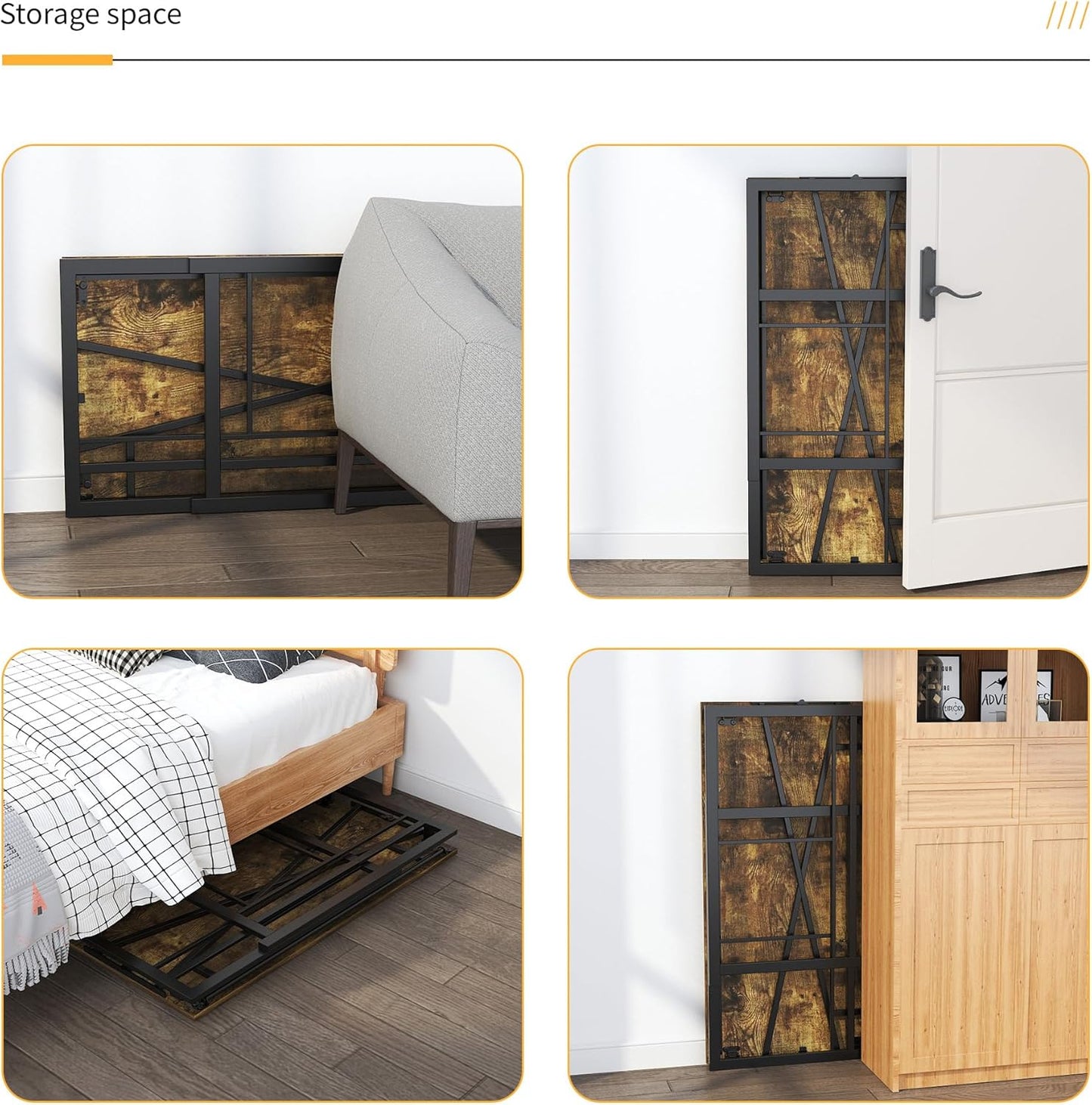 35 inch Small Folding Computer Desk, Writing Gaming Computer Desk for Small Spaces, No Assembly Required Home Office Tale, Rustic Brown