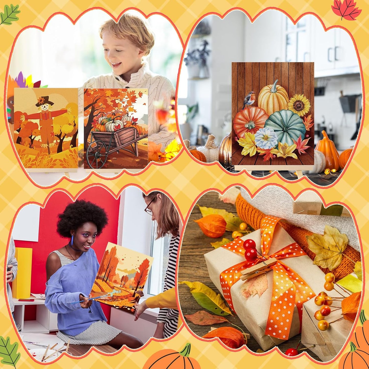 Zhanmai 12 Pack Pre Drawn Canvas for Painting Sip and Paint Kit 8" x 10" Paint Party Set Canvas Painting Pre Printed Canvases for Party Favor DIY Virtual Adult's Date Night(Fall Thanksgiving)