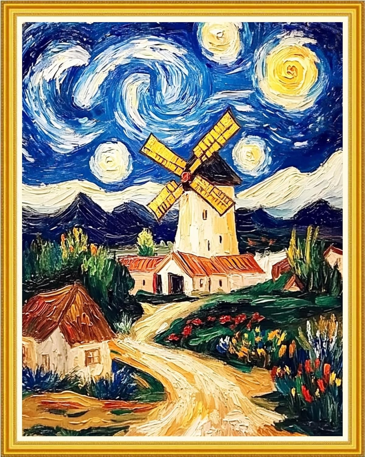 Hopeart Stamped Cross Stitch Kits for Beginner Embroidery Kits for Beginners Adults DIY 11CT Cross Stitch Patterns Needlepoint Kits Crossstitching Kits-Van Gogh's Starry Moon Garden 16x20 inch
