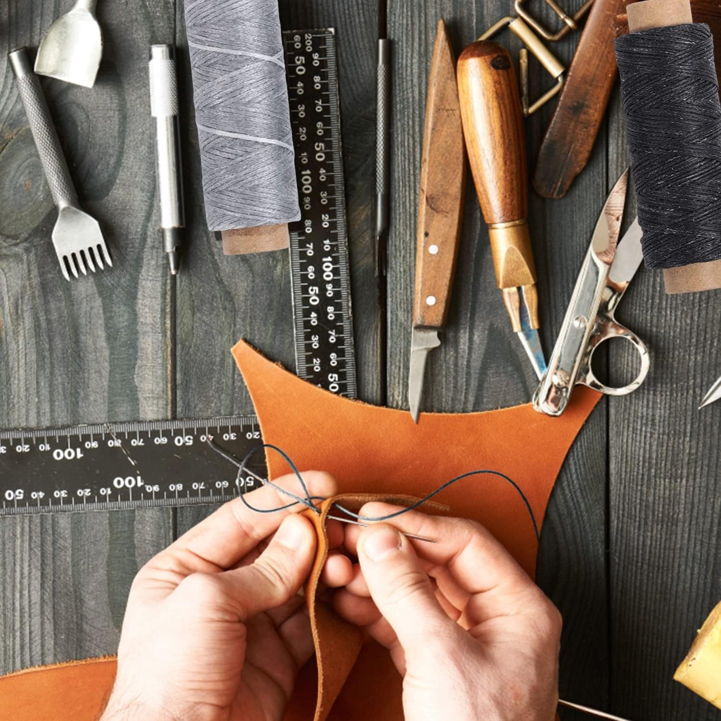 110Yards Waxed Thread with 7 Pcs Leather Needles for Hand Sewing 150D Flat Waxed Thread Repair Needles for Upholstery Canvas Bags Sofa Furniture