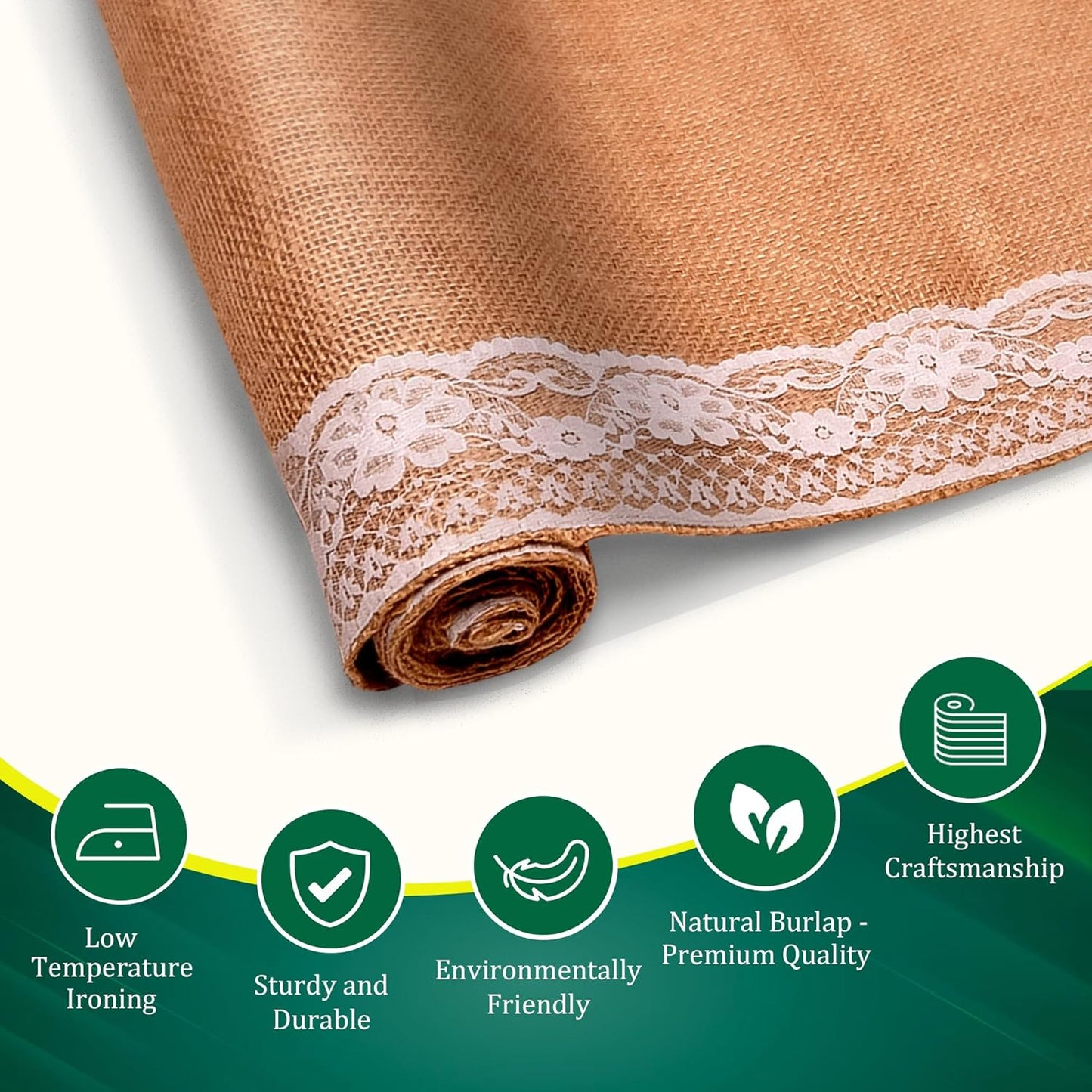 Burlap Lace Table Runner (Pack of 3) – 14”x 72” - No-Fray Finished Edge Natural Table Runner – No Odor, Eco-Friendly Burlap Runner - Perfect for Christmas, Wedding, Thanksgiving