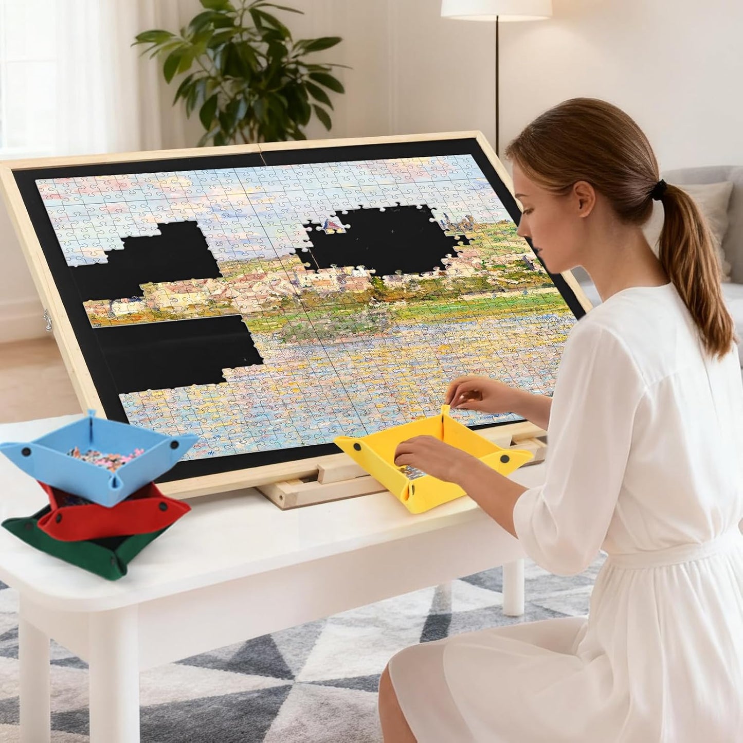 Ancaixin Foldable Puzzle Board 1500 Pieces, Rotating & Tilting Jigsaw Puzzle Board with 4 Non-Woven Drawers, 26x35.8'' Wooden Puzzle Table, Portable Board GameTable for Adults, Birthday Gift for Mom