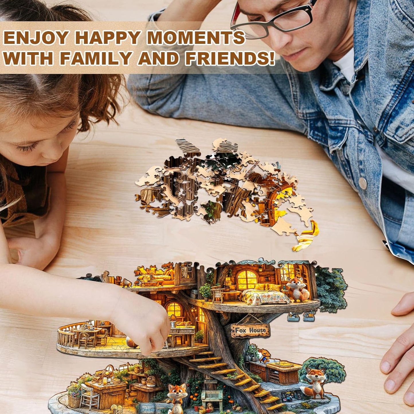 WOODBESTS Wooden Puzzles for Adults (270 Piece, L, 13.4 * 13.4in) Fox House Wood Puzzle Adult, Unique Wooden Animal Jigsaw Puzzles, Family Game and Birthday Gifts for Friend