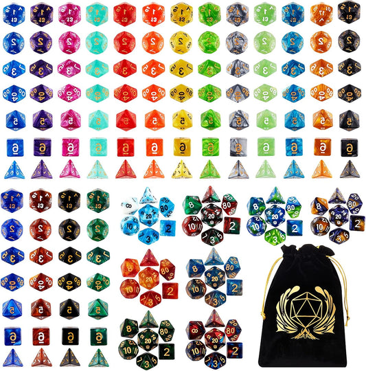 Coyeekn DND Dice Set, 25 x 7 (175 Pieces) Polyhedron Dice 25 Colors Dice for Dungeons and Dragons Tabletop Role-Playing Games with 1 Large Flannel Bag