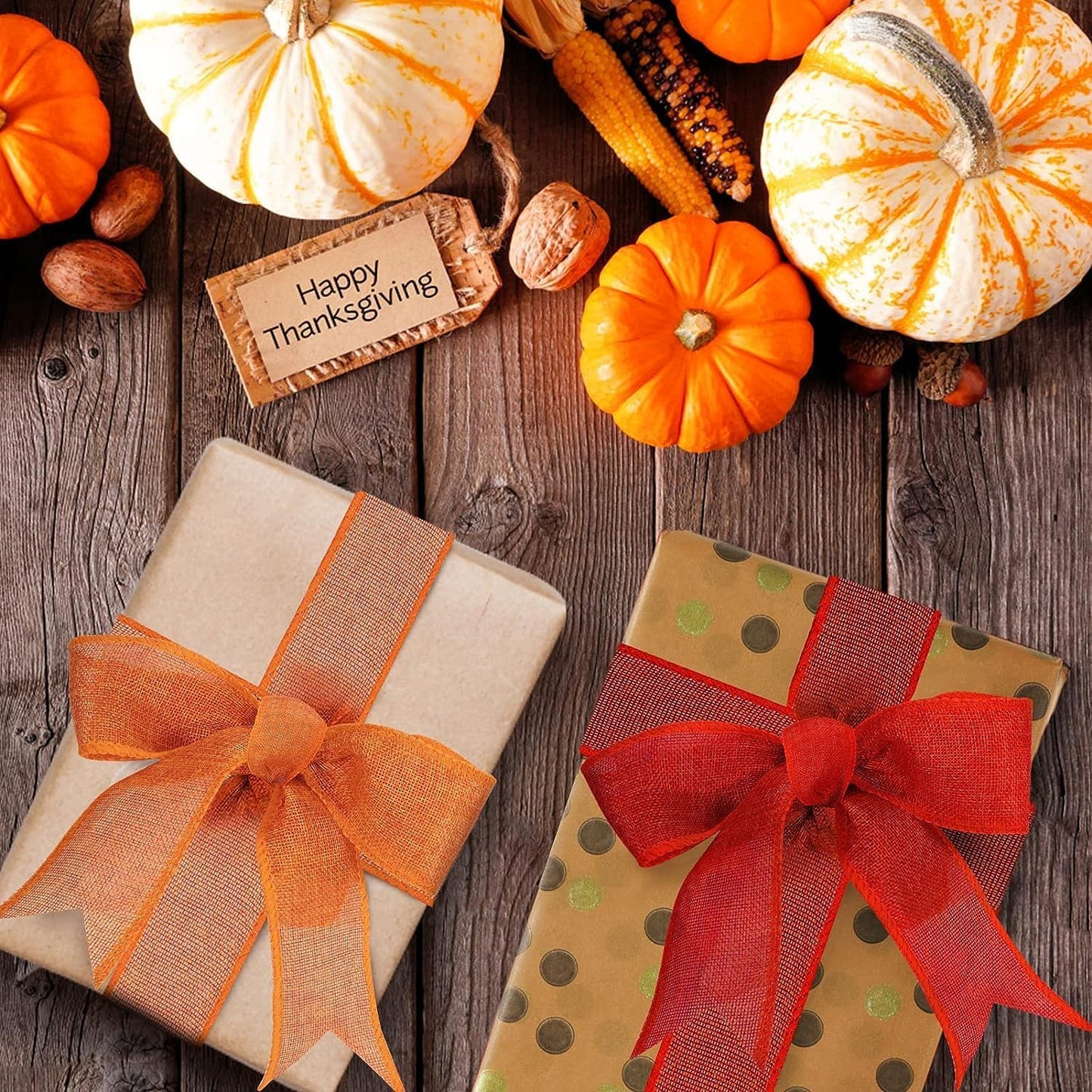 5 Colors Wreaths Burlap Ribbon - Total 27.3yards Fall Wired Edge Ribbon for Gifts Wrapping Bows Rustic Crafts Supplies Weddings Holiday Christmas Xmas Decorations (2.4in Wide)