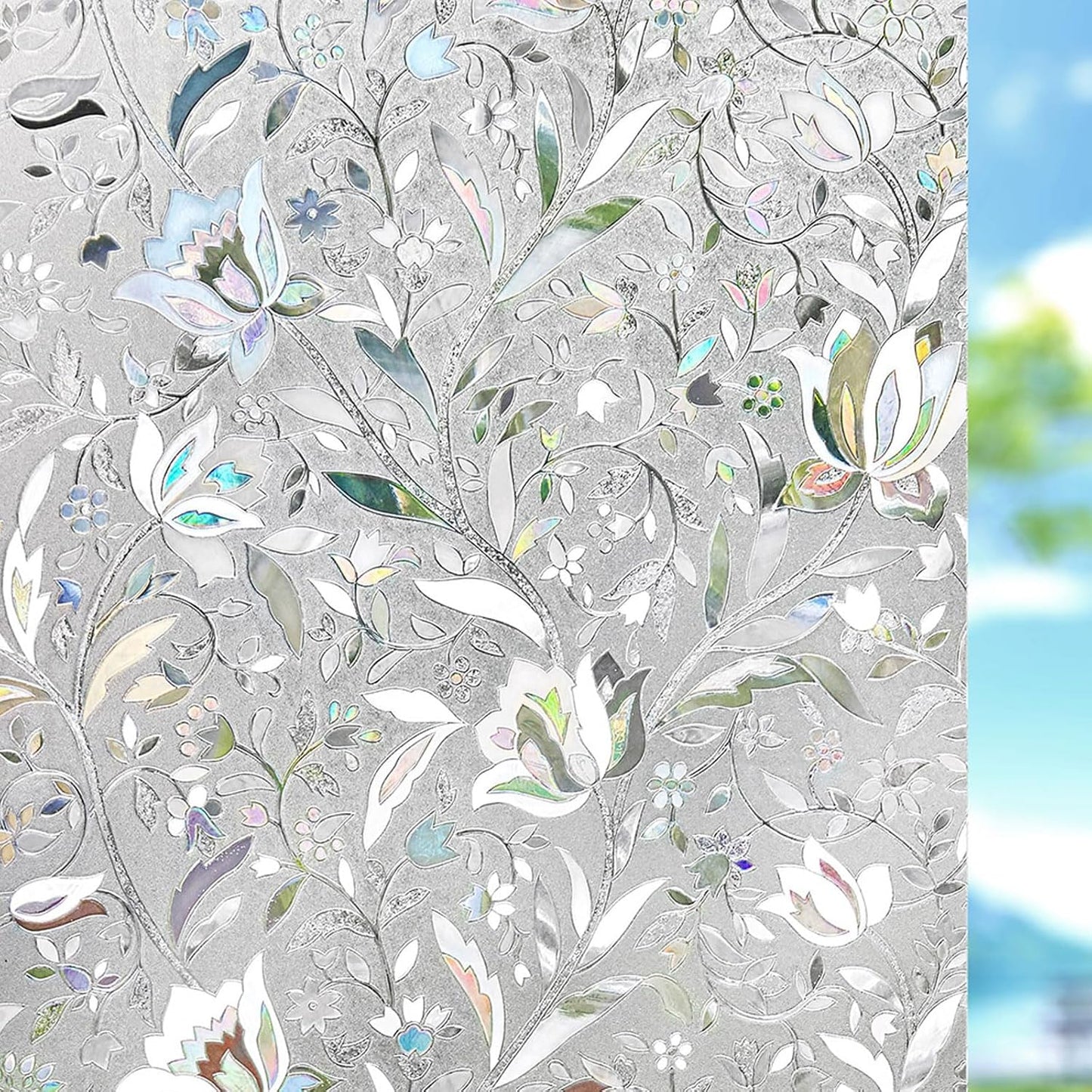 Kromapolis Window Film, Window Privacy Film, Window Vinyl Glass Covering, Stained Glass Decorative Film, Window Film Privacy Frosted Static Clings, Non-Adhesive, No-Glue (35.4 x 314.9inch)