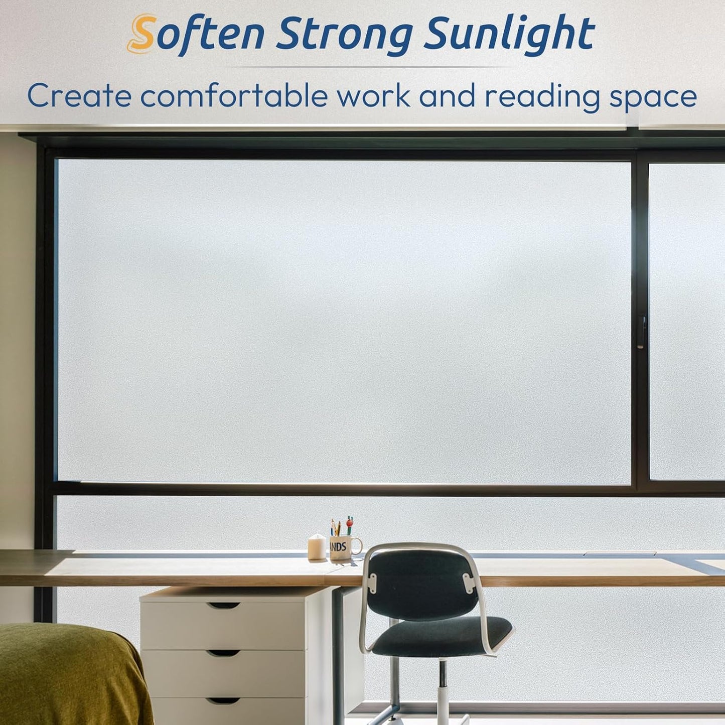 rabbitgoo Window Privacy Film, Frosted Glass Window Clings, Static Cling UV Heat Blocking Door Stickers for Home Bathroom, Removable Indoor Decal Coverings Day and Night, Pure, 35.4 x 393.7 Inches