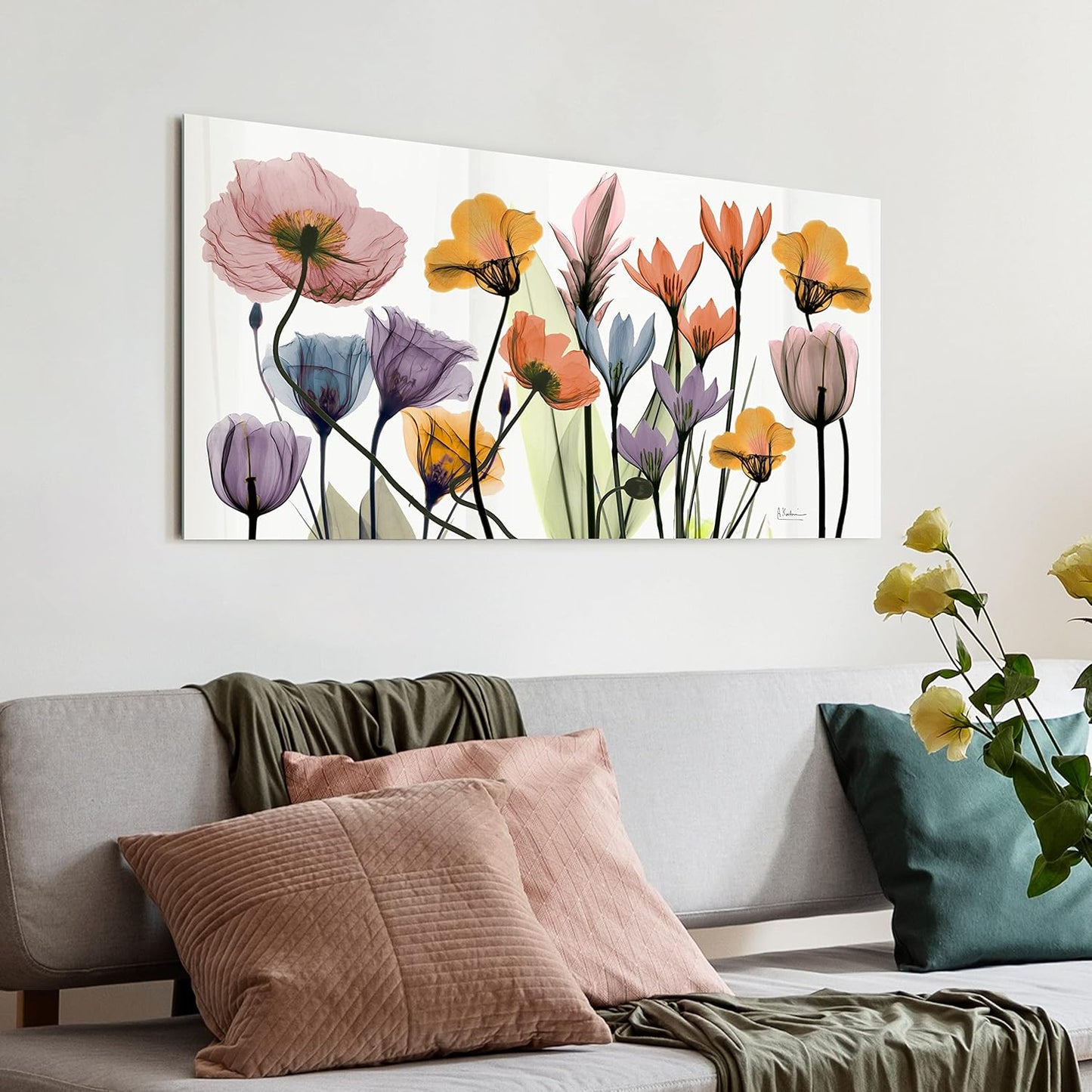 Empire Art Direct Frameless Free Floating Tempered Glass Panel Graphic Wall Art Ready to Hang, 24" x 48", Flowerscape Portrait, Flower Wall Art