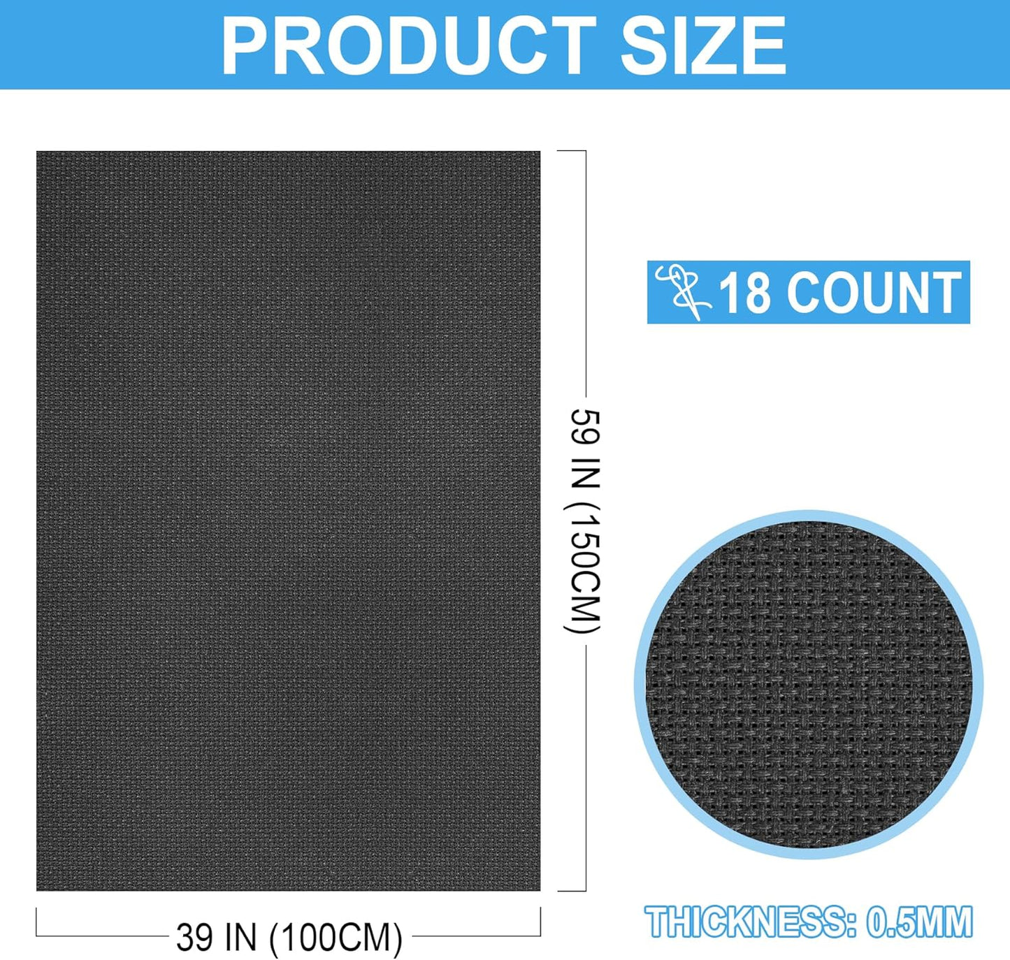 Cross Stitch Fabric 18 Count Aida Cloth 59 x 39 Inch Large Size Classic Reserve Cross Stitch Supplies Embroidery Fabric Cloth Cross Stitching for Home DIY Craft Embroidery Decoration Handmade, Black