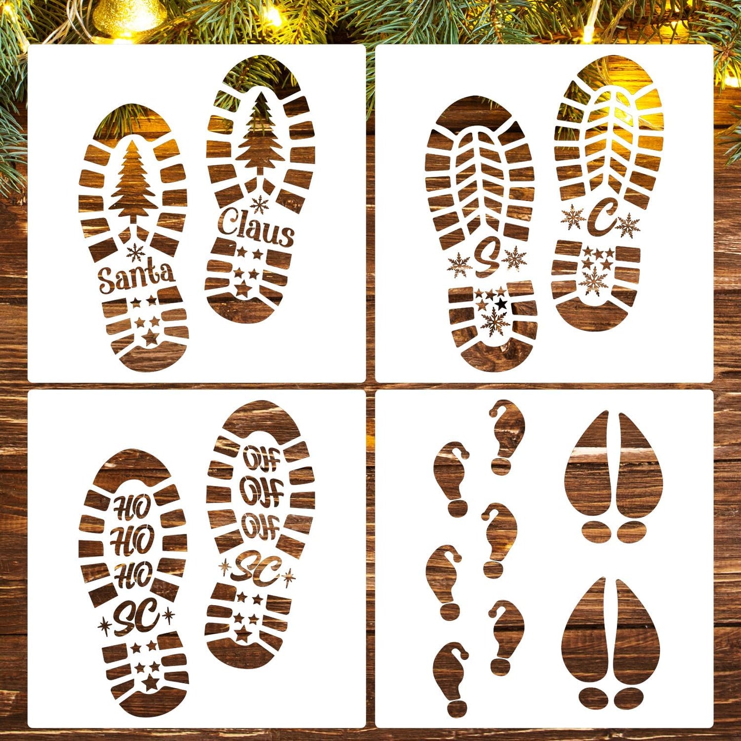 Christmas Stencils for Crafts Reusable 12” Santa Footprint Stencil Holiday Stencils for Floor Porch Wood Sign Decor