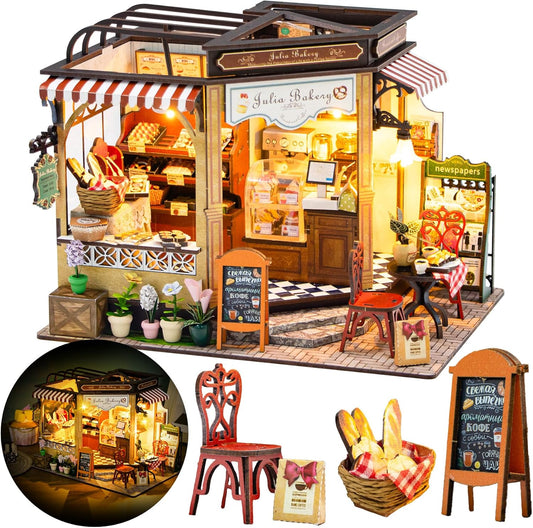 DIY Miniature House Kit, DIY Dollhouse Kit for Adults to Build, Mini House Kit with LED, Mayberry Street Miniatures, Ideal Gifts for Birthday, Valentine Christmas (Bakery Shop)