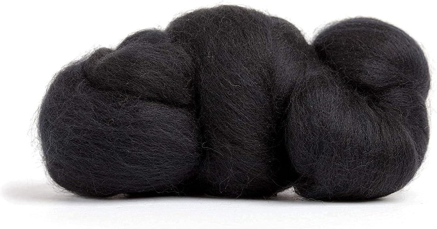 Revolution Fibers Merino Wool Roving | Premium Combed Wool Top | 22 Micron, Perfect for Felting Projects, Spinning, Wall Hangings and Tapestry (Raven)