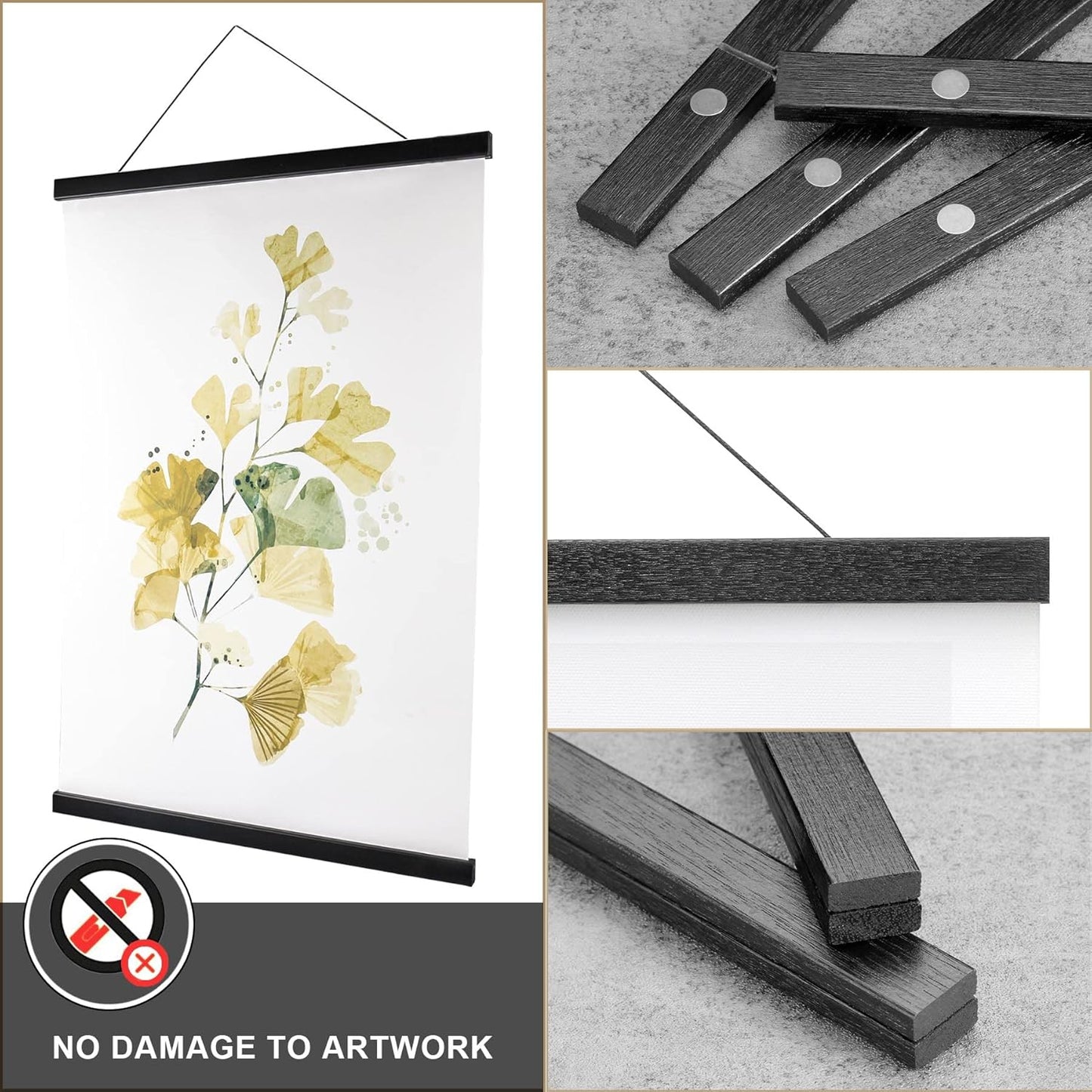 WITCOLOR Poster Hanger Frame, Black Wood Style 22inch Wide Magnetic Frame for Wall Decor Art Painting, Magnet Poster Hanger for Photos, Pictures, Prints, Maps, Scrolls and Canvas Artwork