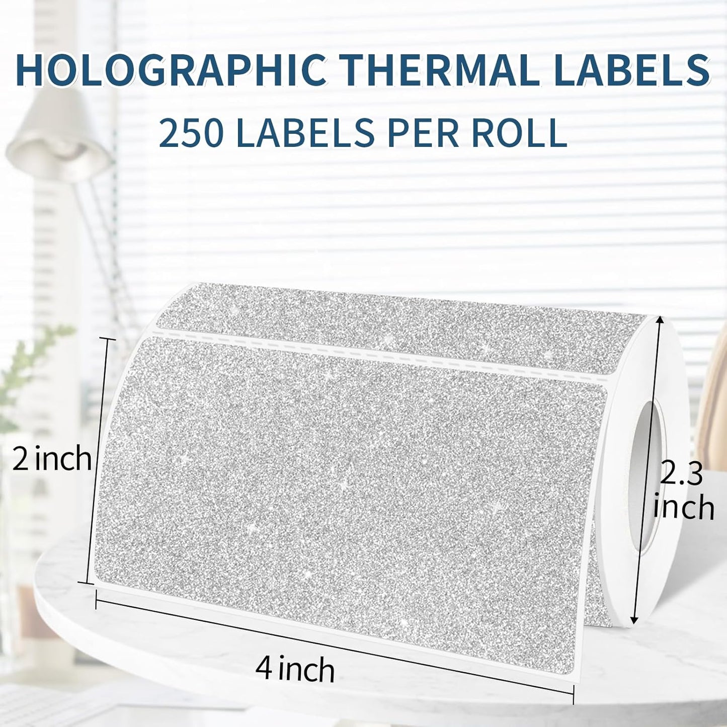 2" x 4" Glitter Silver Thermal Label Stickers,Waterproof Thermal Printer Sticker Labels for Gift Wrapping, Self-Adhesive Name Price Tag DIY Custom Logo Design (250 pcs,Silver)