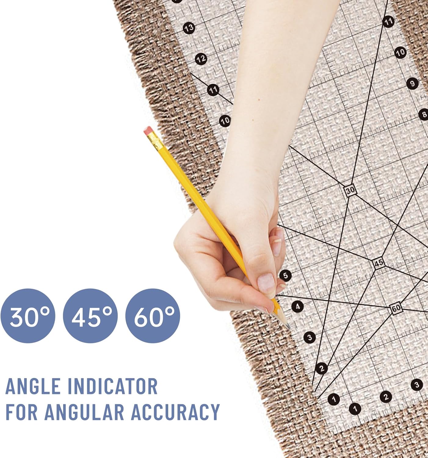 Headley Tools Sewing Ruler,Quilting Ruler (6.5"x 24"), Sewing and Quilting Ruler with 30°/45°/60° Angle Indicator, Acrylic Fabric Ruler for Sewing and Quilting,Clear/Black