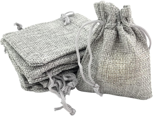 Palmhomee Pack of 25 Burlap Gift Bags with Drawstring Linen Jewelry Pouches Wedding Hessian Jute Bags for Birthday and Treat Pouches Party Wedding Favors Gift (2.8x3.6 Inch, Gray)