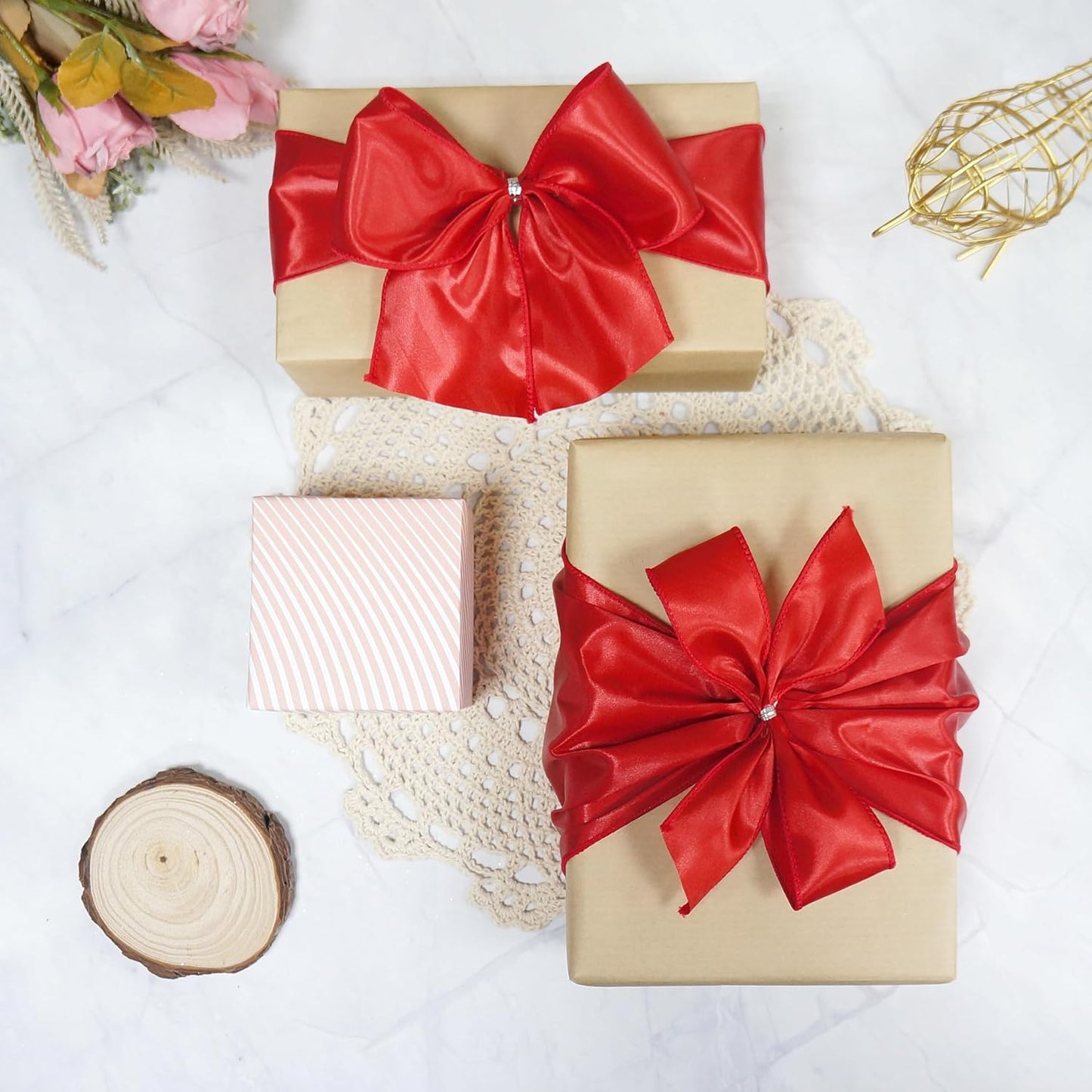 CT CRAFT LLC Satin Wired Ribbon 6 Inch x 10 Yards Red for Christmas Home Décor Gift Wrapping Tree Topper Bow Wreath DIY Crafts,