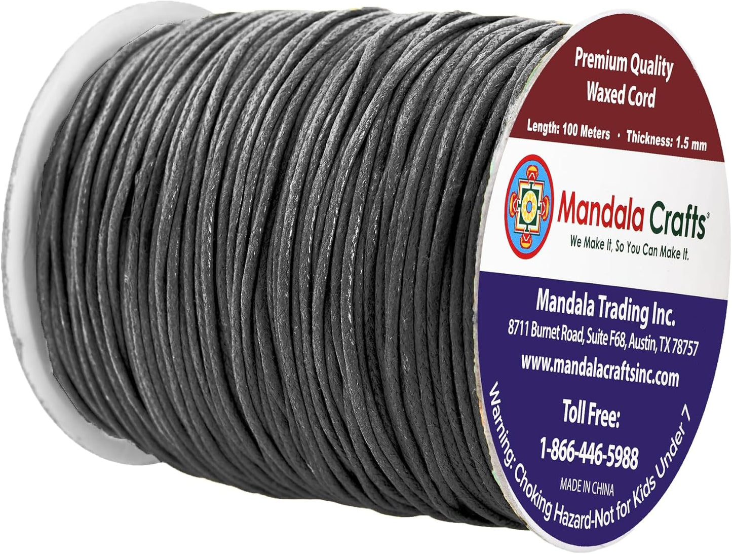 Mandala Crafts 1.5mm 109 Yards Dim Gray Cotton Waxed Cord for Jewelry Making Bracelet Cord Waxed String - Beading String Thread Jewelry Cords for Necklaces String
