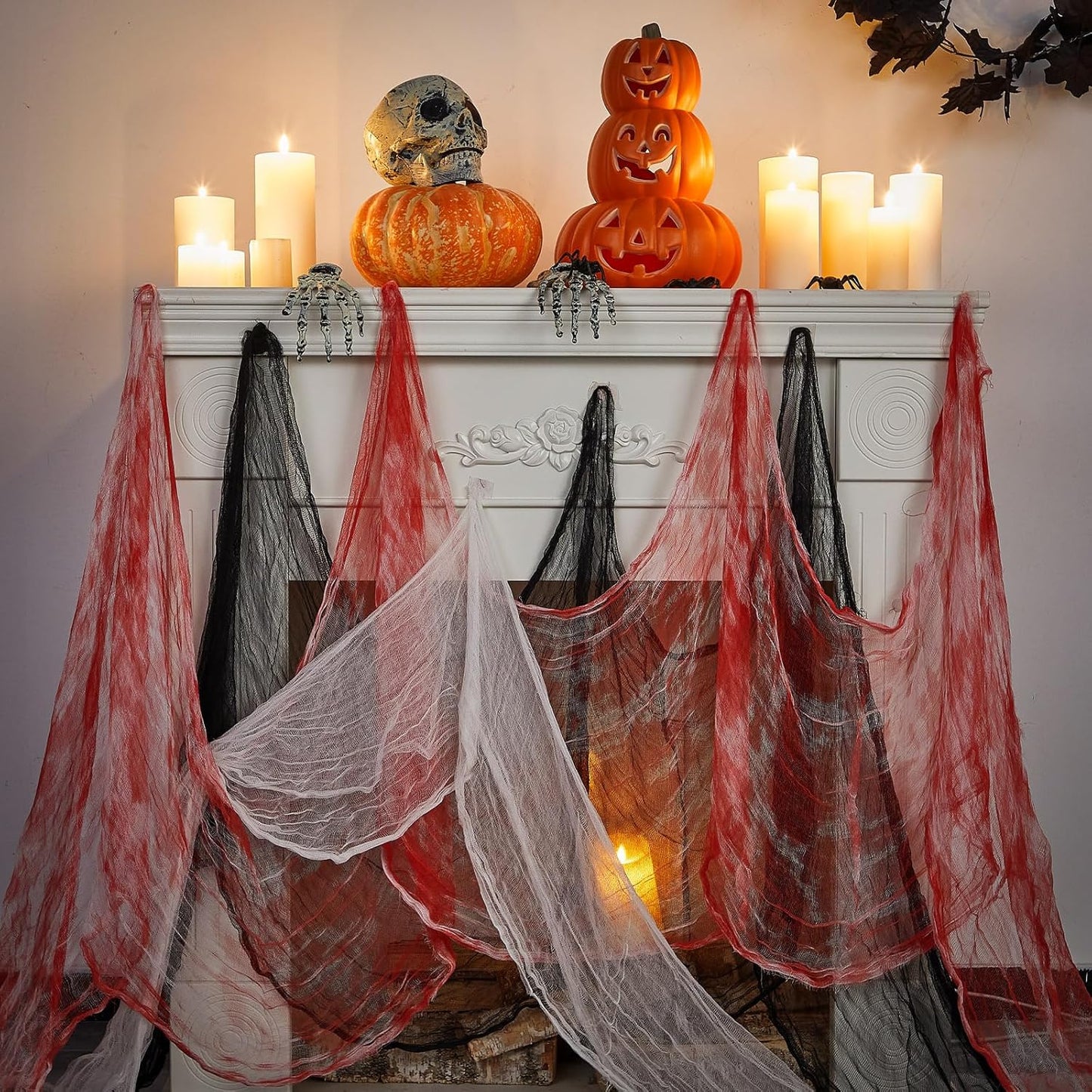 Boao Halloween Cheese cloth 85 x 197 Inch White Black and Bloody Cheesecloth Roll for Crafts Large Cotton Muslin Gauze Fabric for Halloween Outdoor & Indoor Spooky Decoration