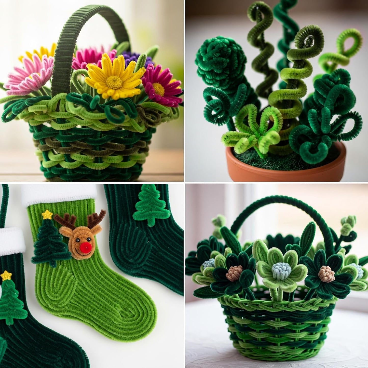 Caydo 300 Pieces Green Pipe Cleaners, Thick Fluffy Chenille Stems, Pipe Cleaner Crafts for Arts & Crafts, Perfect for Making Animals, Flowers, and Festive Decorations