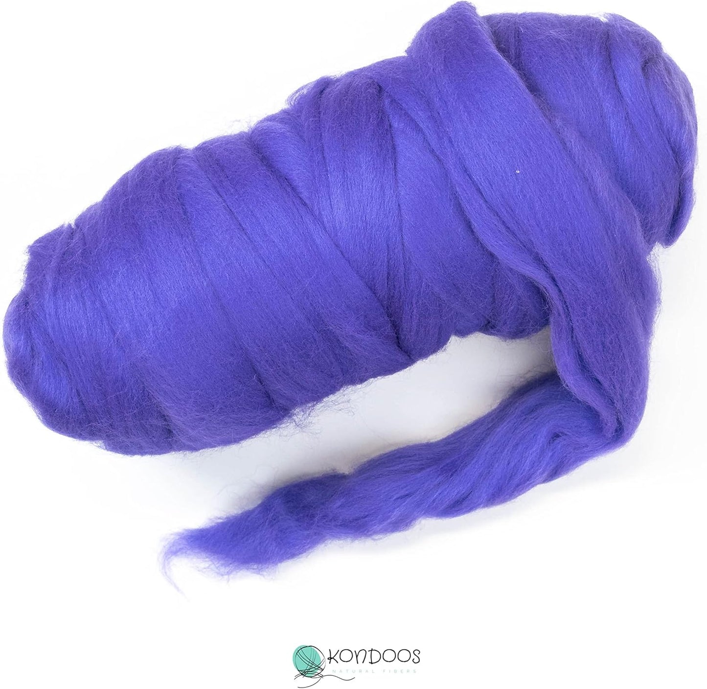 Kondoos Colored Natural Wool roving, 1 lb. Best Wool for Needle Felting, Wet Felting, handcrafts and Spinning. (Purple, 1 lb)