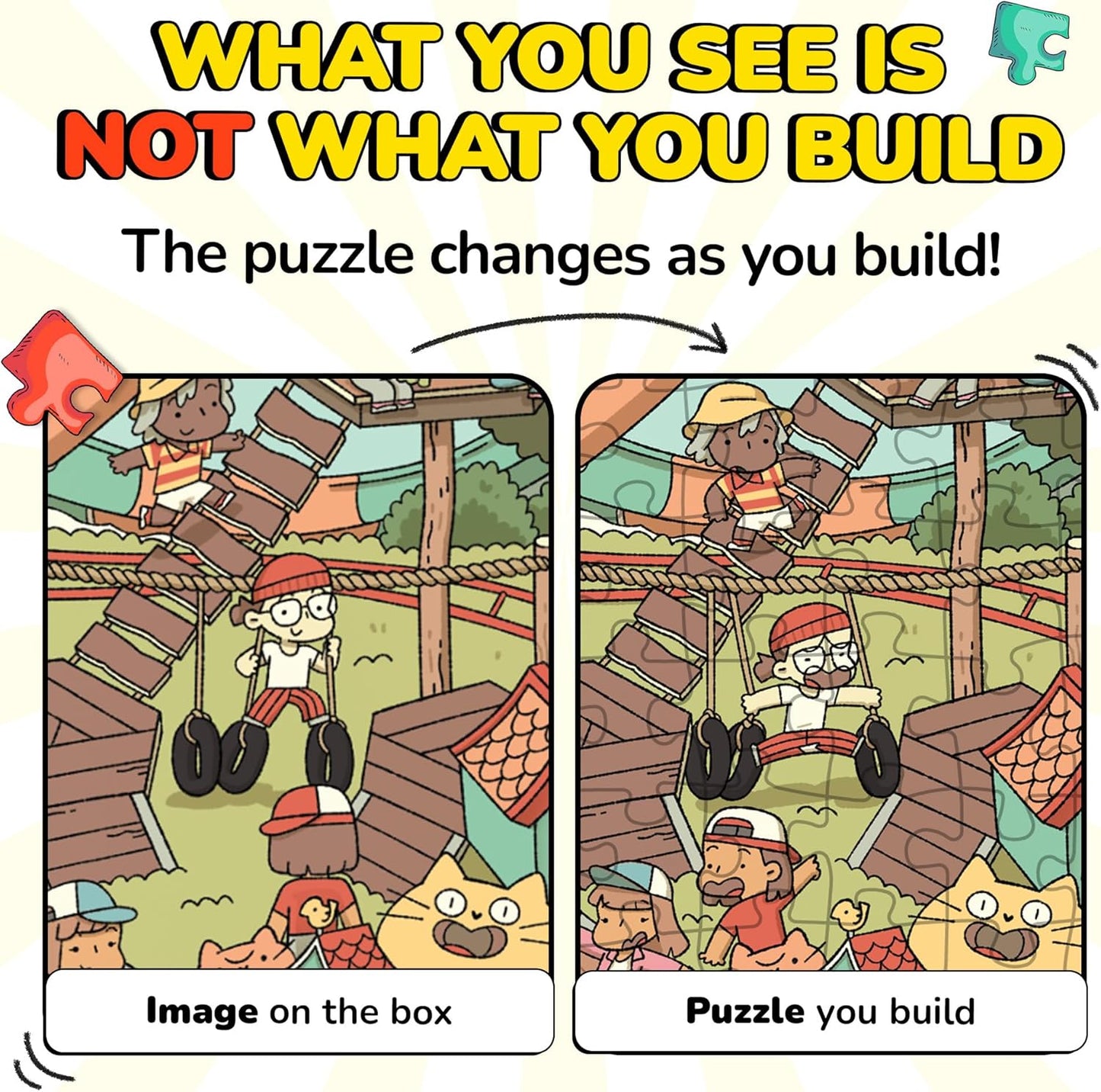 Odd Pieces Jigsaw Puzzles 1000 Pieces - Magic Mystery Story Secret Ending Puzzle - Perfect Game Night for Adults & Kids - Animal Park Theme Challenging (Snack Attack 3)