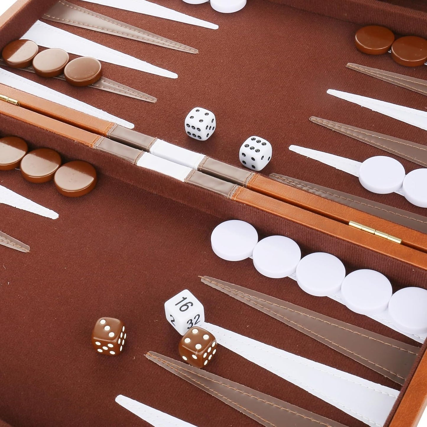 Backgammon Set - Classic Board Game with Premium Leather Case - Portable Travel Strategy Backgammon Game Set for Adults, Kids (18inch, Brown)
