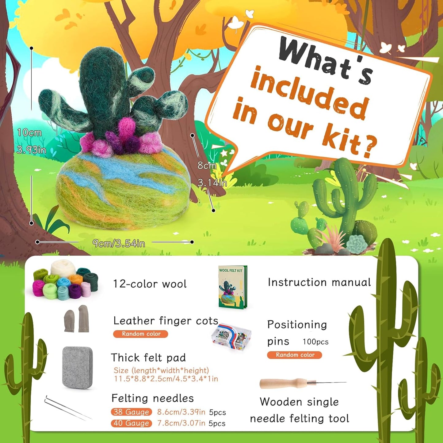 Yizzvb Needle Felting Kit for Beginners Adults, Complete Plant Wool Felting Set with 100pcs Sewing Pins, Felting Needles, Wool, Pad & Instructions, DIY Craft Kit for Home Decor & Creative Projects