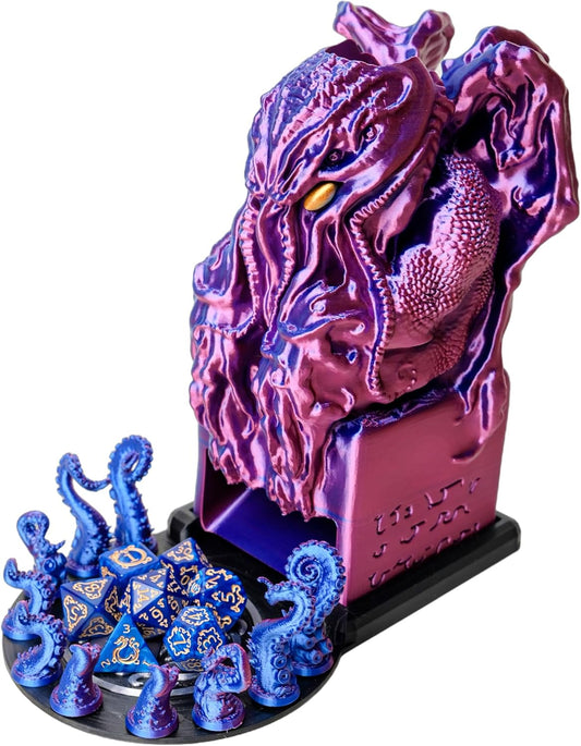 3D BEST Q Cthulhu DND D&D Dice Tower，3D Printed Compatible with Dungeons and Dragons, 28mm Miniature Wargaming, Tabletop RPGs, Wargame Scenery, Endless Deep Sea Series (Purple&Blue)