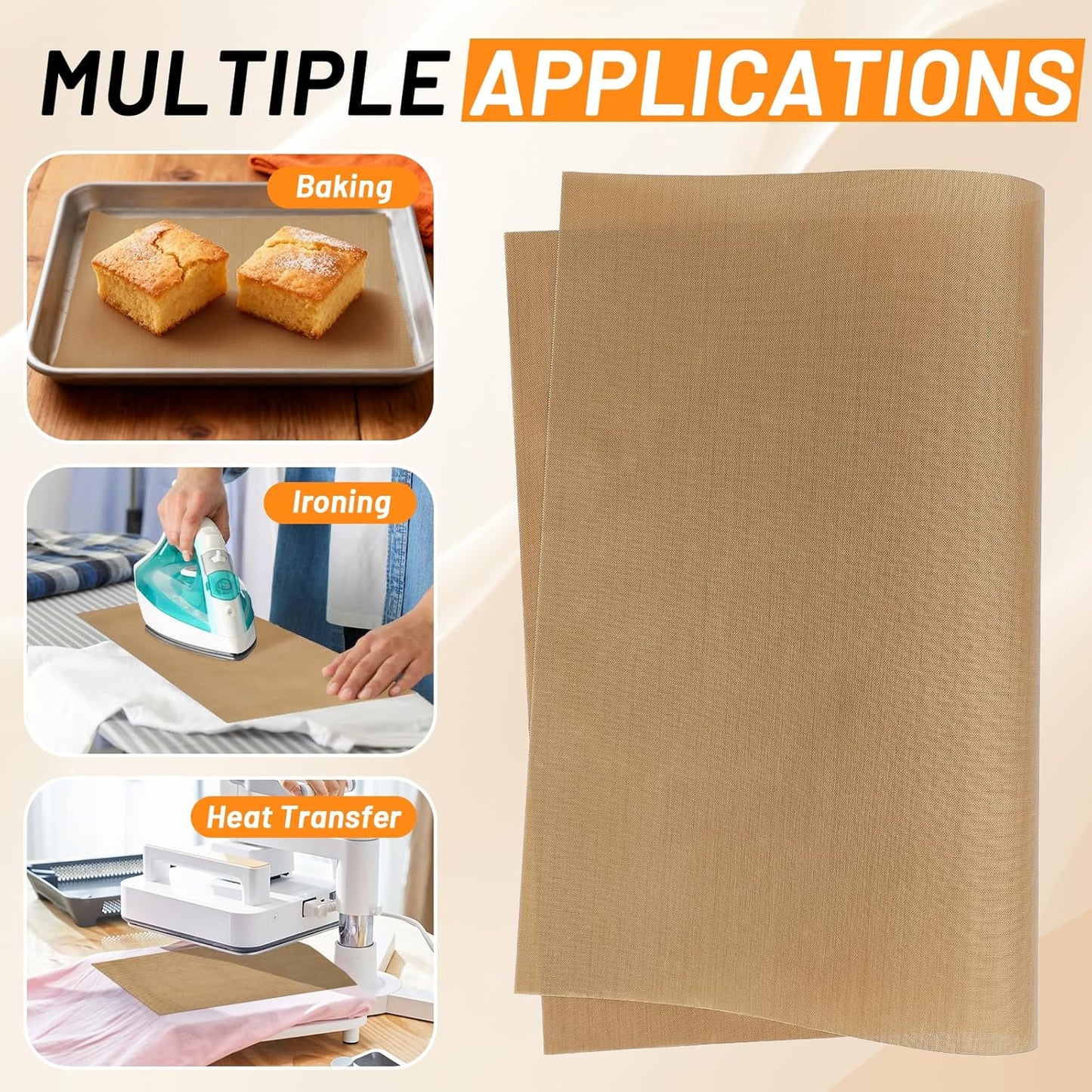 Svaldo Teflon Sheets for Heat Press, 3 Pack, 16x20 Heat Press Paper for T Shirts, Hat, Reusable Non Stick PTFE Teflon Sheet, Iron Transfer Paper for Sublimation Machine, Craft & Baking