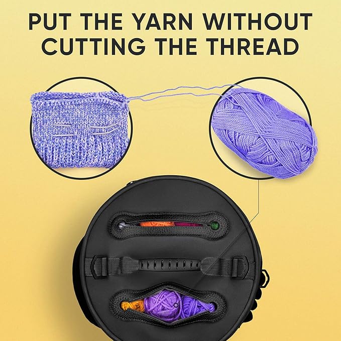 CRAFTISS Crochet Storage Bag - Christmas Gift - Best Durable Canvas Yarn Storage for Crochet Accessories - Yarn Organizer Knitting Bag with Knitting Accessories Case (Black)