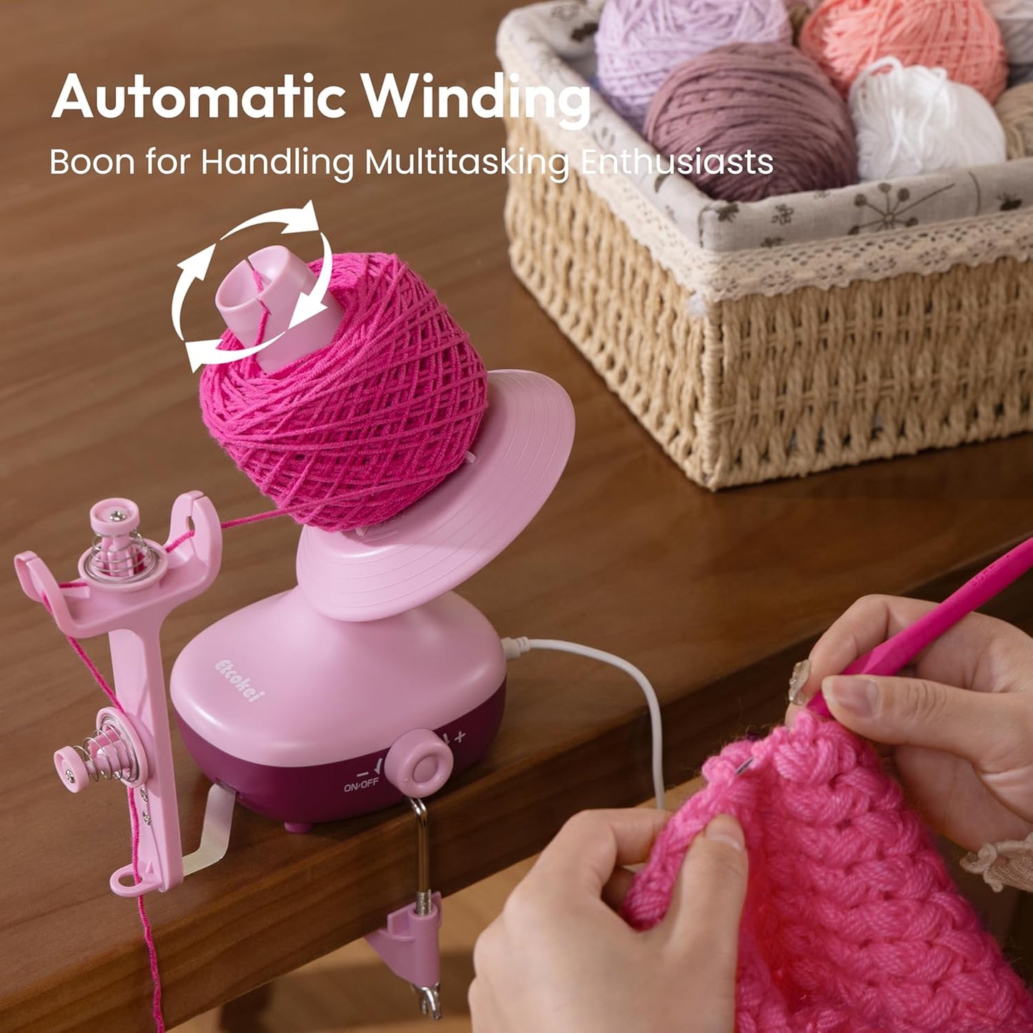 Etcokei Yarn Winder, Electric Yarn Ball Winder for Crocheting, Compact Yarn Cake Winder with Strong Tension Stepless Speed, Automatic Yarn Spinner Wool Winder, Ideal Helper for Knitting Lovers(Purple)
