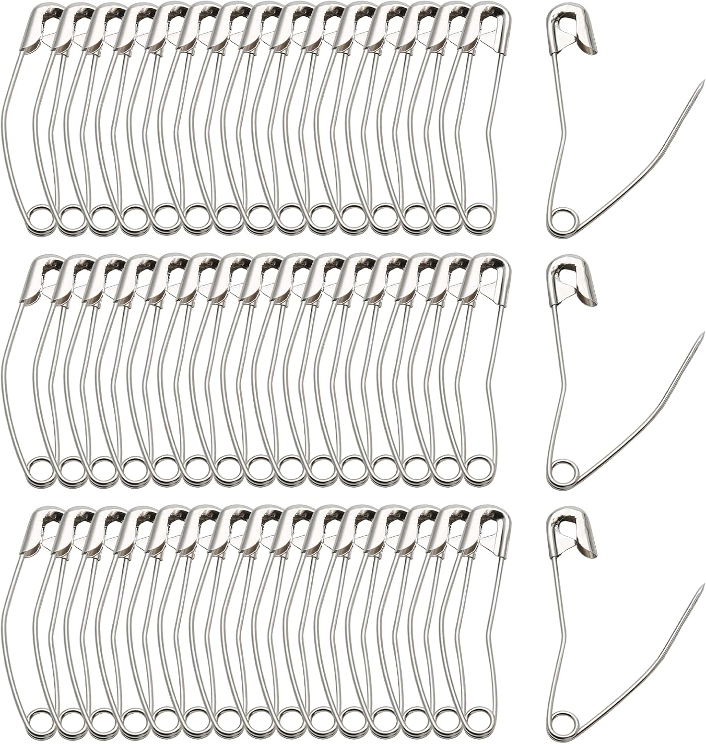 100Pcs Curved Safety Pins Size 3, 2" / 50mm Quilting Basting Pins, Bent Safety Pins for Quilting and Knitting (Sliver)