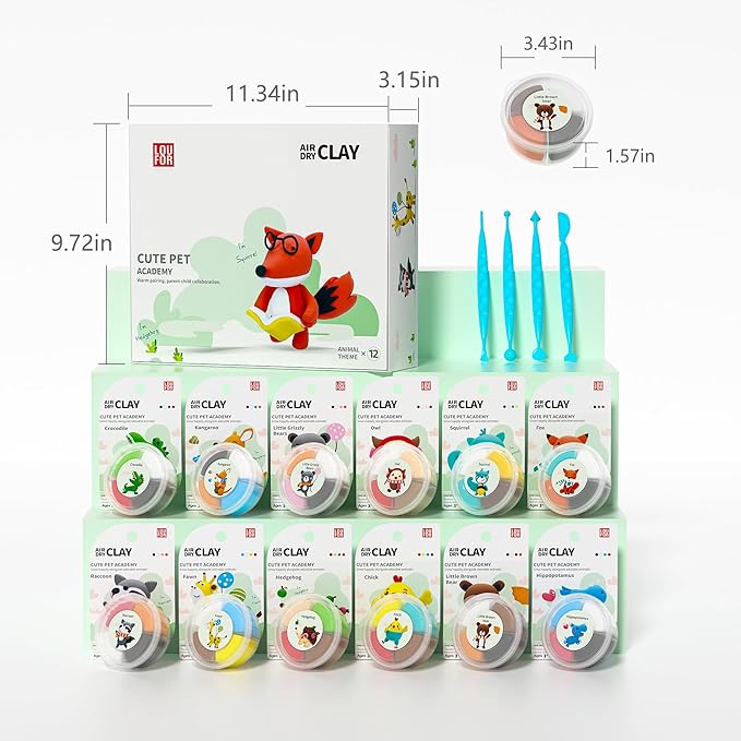 Air Dry Clay for Kids - Modeling Clay Kits, Ultra Light & Soft, Safe & Non-Toxic, 12 Boxes DIY Model Magic Clay with Sculpting Tools & Tutorials, Individual Packs, Creative Art Crafts Toys Gifts